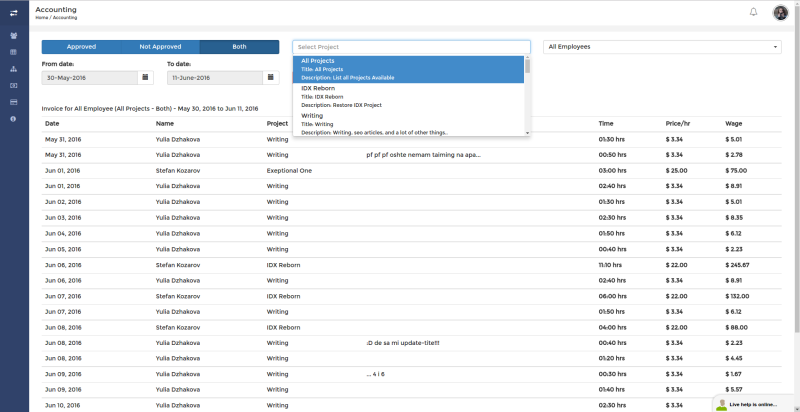 View project payroll in SCREENish