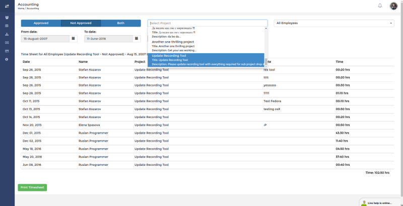 View project hours in SCREENish
