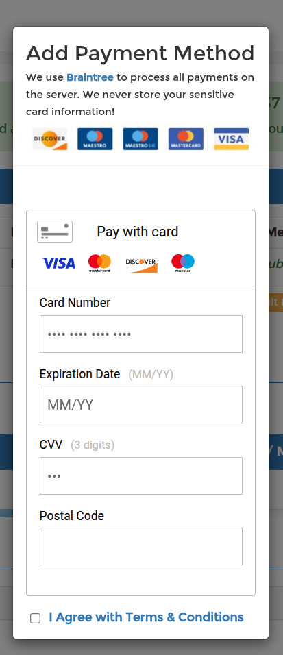 Adding a payment method in SCREENish time tracker