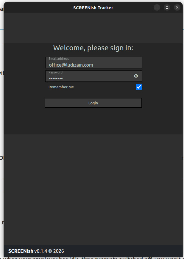 SCREENish Chrome extension sign-in window with email, password and Remember Me