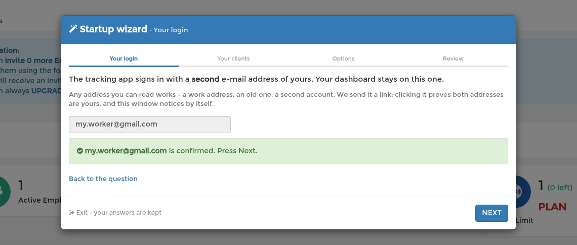 The second address is confirmed and the wizard lets you press Next