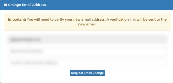 Change Email Address panel in the SCREENish profile with the verification notice