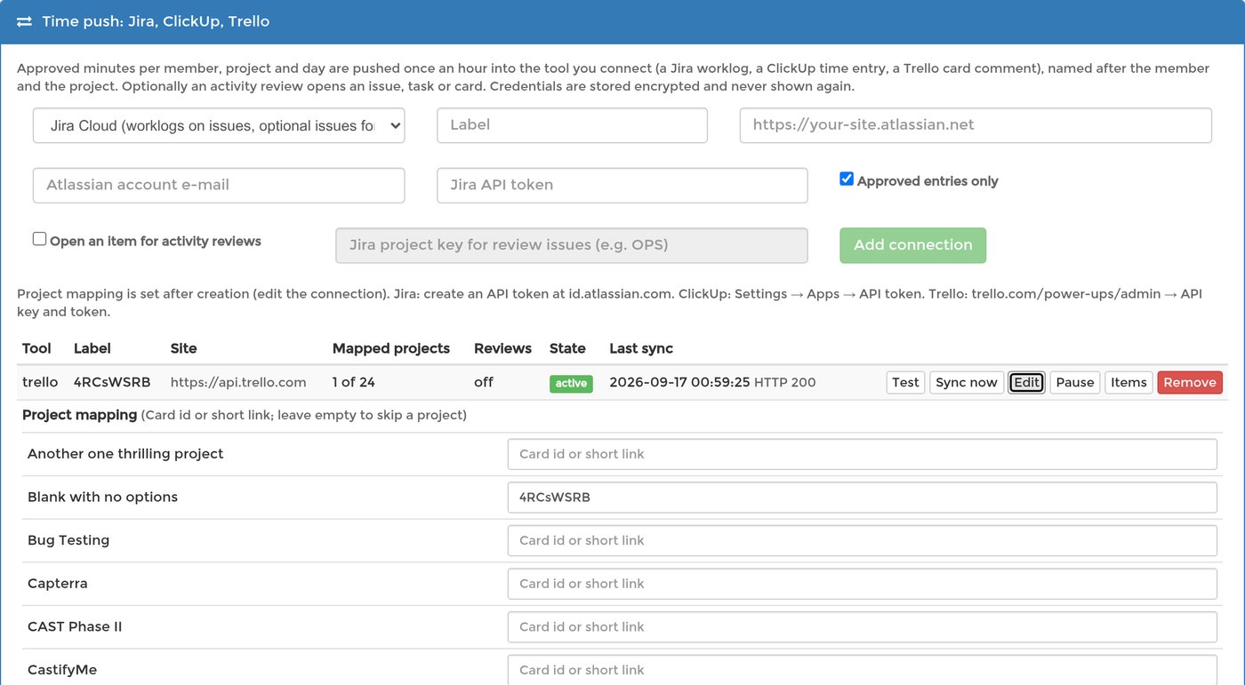 Project mapping editor: each SCREENish project next to a field for the Trello card short link