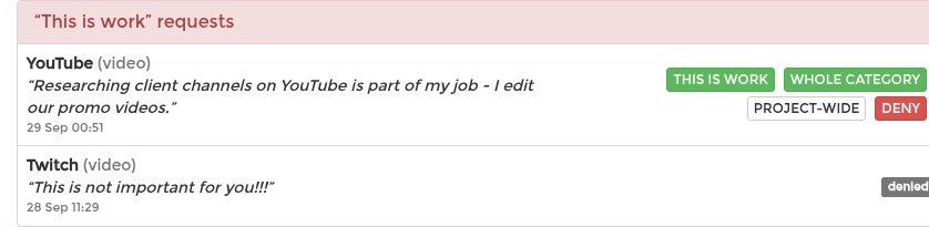 The This is work requests box with the four resolution buttons